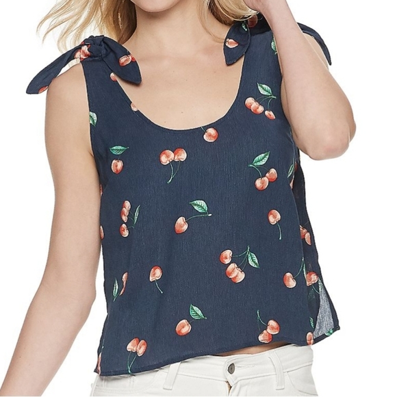 ❤️ 2/$15 XL or XXL navy cherry tie shoulder tank top - Picture 8 of 8